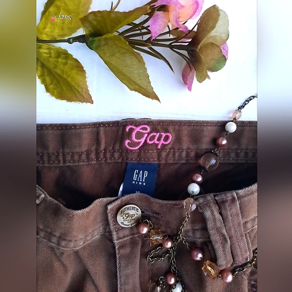 GAP KIDS sz 16 Reg Brown Crop Jeans Cuffed - Picture 2 of 3